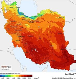 نقشه تابش خورشید برای شهر های ایران